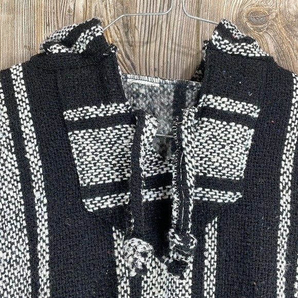 Mexican Baja Hoodie Sweatshirt Adult Men's Size Large Black Gray Pockets - Picture 2 of 6